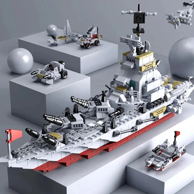 Military Ship Army Ocean Cruiser Warship Building Blocks Aircraft Weapon Ship Bricks City Toys for Children Boy Christmas Gift