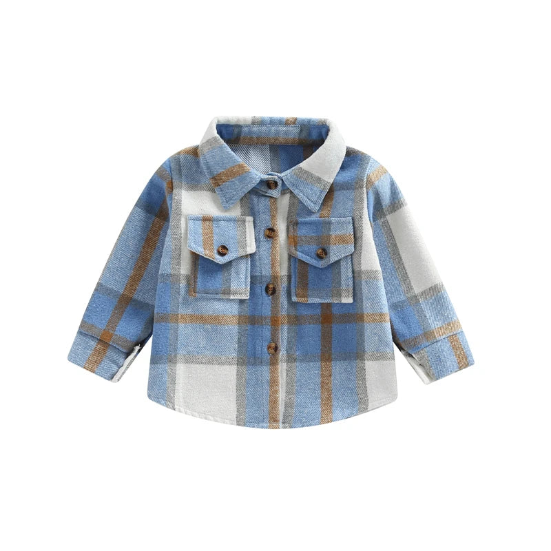 Kids Baby Girl Boy Plaid Shirt Jacket Casual Lapel Long Sleeve Button Up Cardigan Jacket Coat Autumn Children Clothing