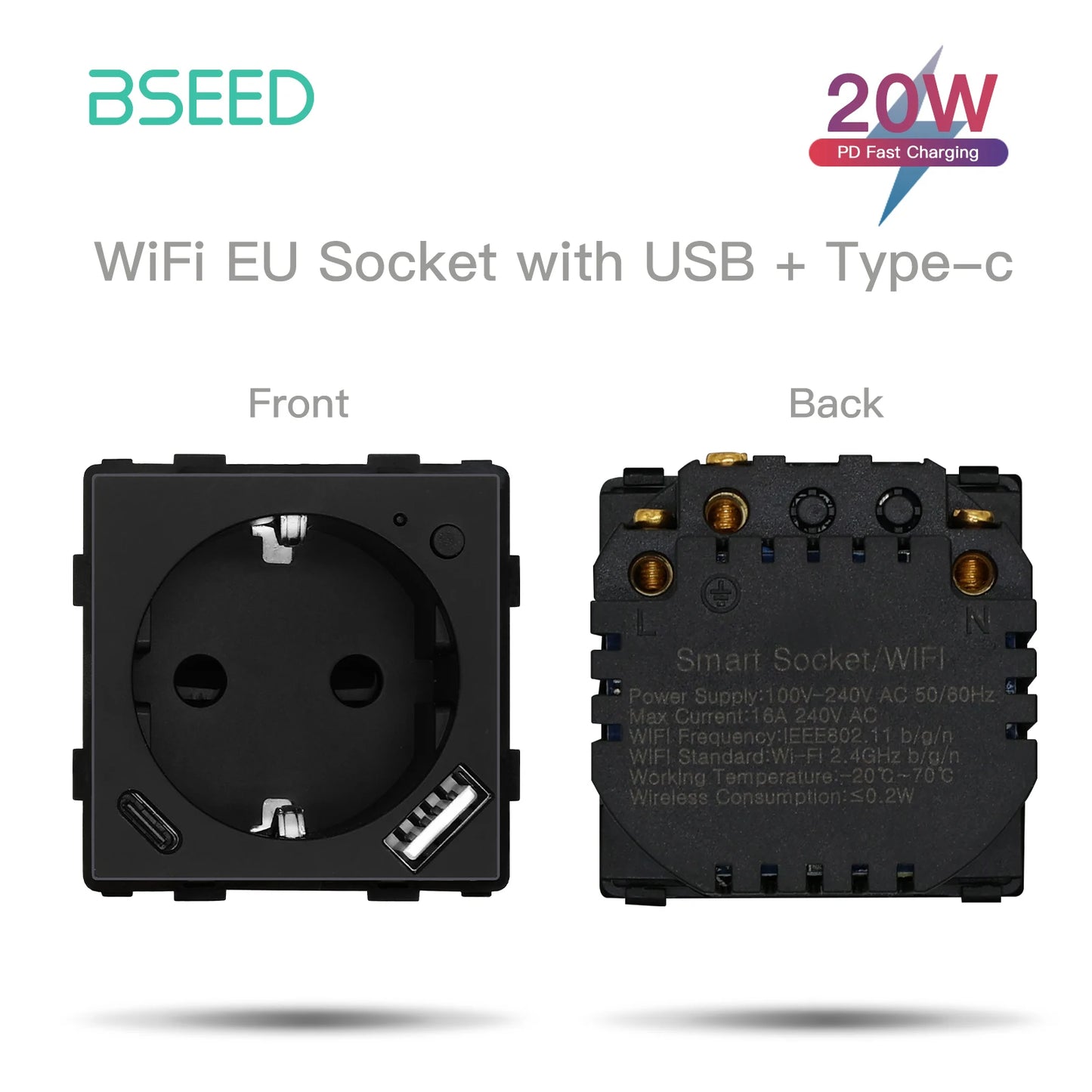 Bseed EU Standard The Base Of Wifi Touch Switch Function 1/2/3Gang  AC110~240V APP Control Wall Light Switch Without Glass Panel