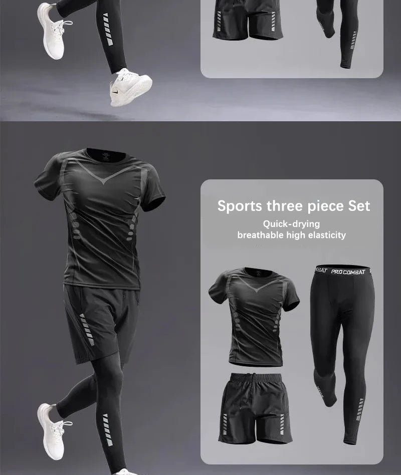 All-Season Men's Sportswear Set/Suit - Tracksuit for Running， Cycling, Fitness & Hiking，gym clothing men， jogging， boxing，5 pcs