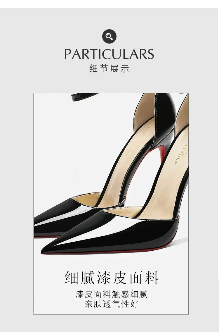 Nude colored professional high heels, women's slim heels, pointed toe, sexy new  one line buckle, wrapped sandals