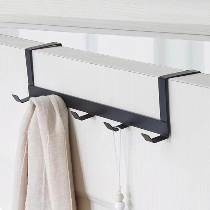 Household Iron Door Back Hook With No Punching Or Marking, Back Style 5-Link Hook, Multifunctional Clothes And Hats Storage Rack