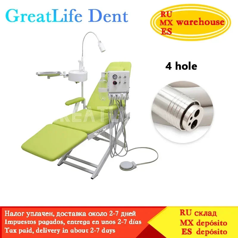 GreatLife Dent Cheap Dental Unit Dental Chair Complete Set Dental Folding Chair Sale with Led Lamp and Portable Turbine Unit