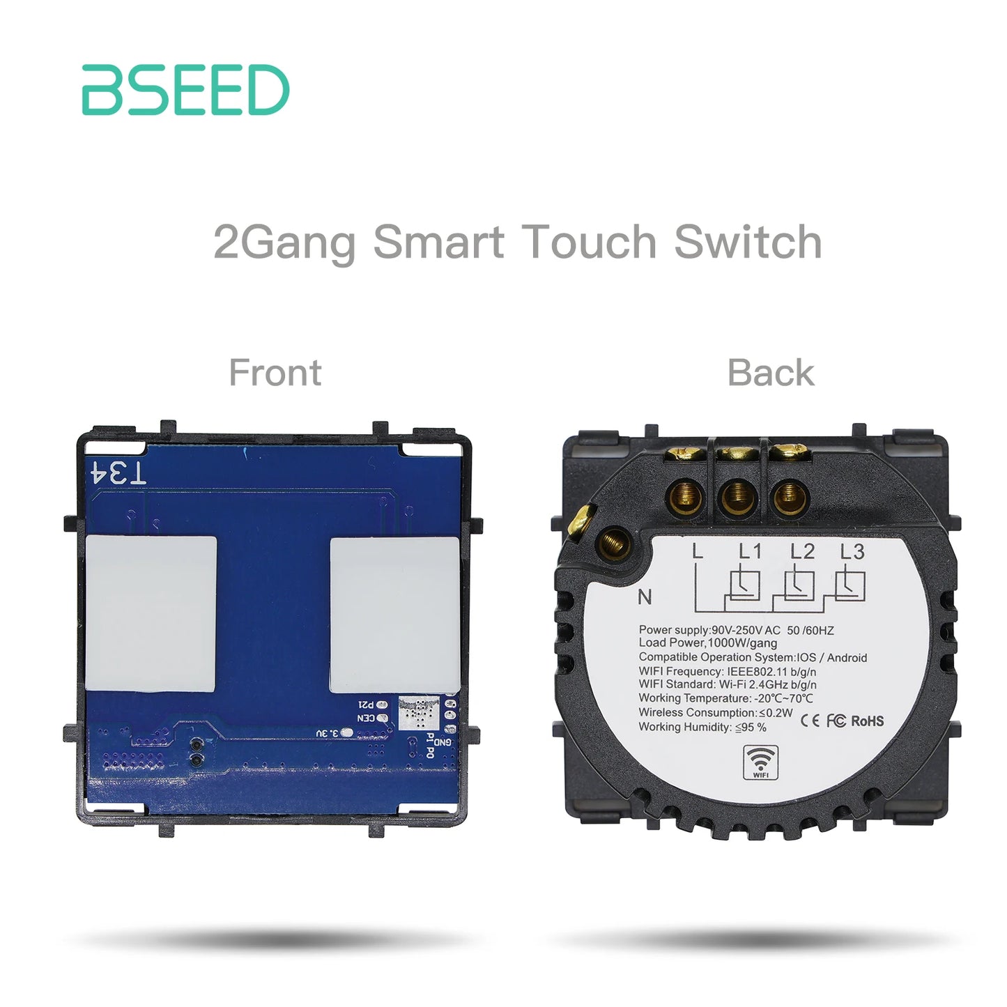 Bseed EU Standard The Base Of Wifi Touch Switch Function 1/2/3Gang  AC110~240V APP Control Wall Light Switch Without Glass Panel