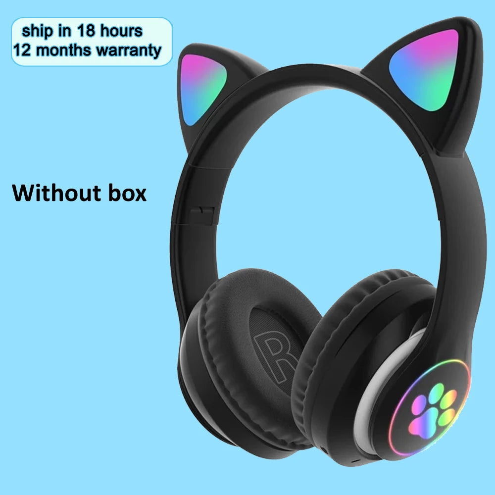 Flash Light Cat Ears Headphones Wireless With MIC Control LED Kid Girl Stereo Cute Music Helmet Bluetooth Phone Headset Earphone