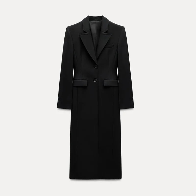 Fashion Office Lady Blazer Jacket Shoulder Pad Long Sleeve Lapel Female Coat 2025 Spring Button Pocket Lady Commuting Outwear