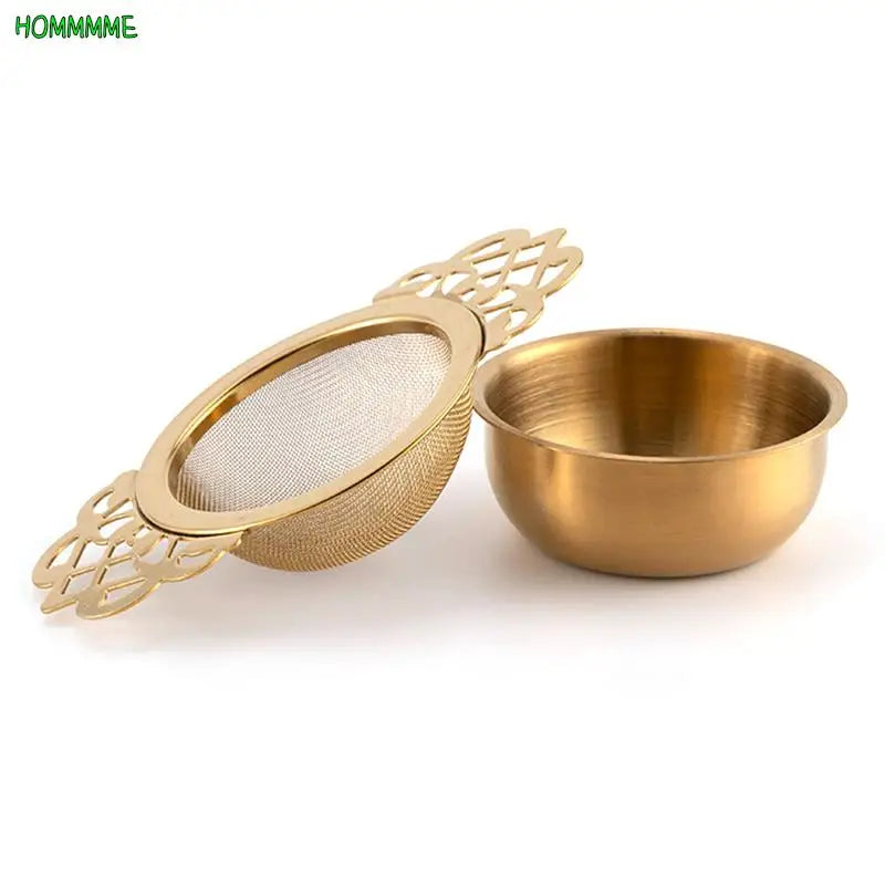 Double Ear Spice Infuser Filter Loose Leaf With Drip Bowl Tea Strainer Tea With Double Wing Handles Stainless Steel Kitchen Tool