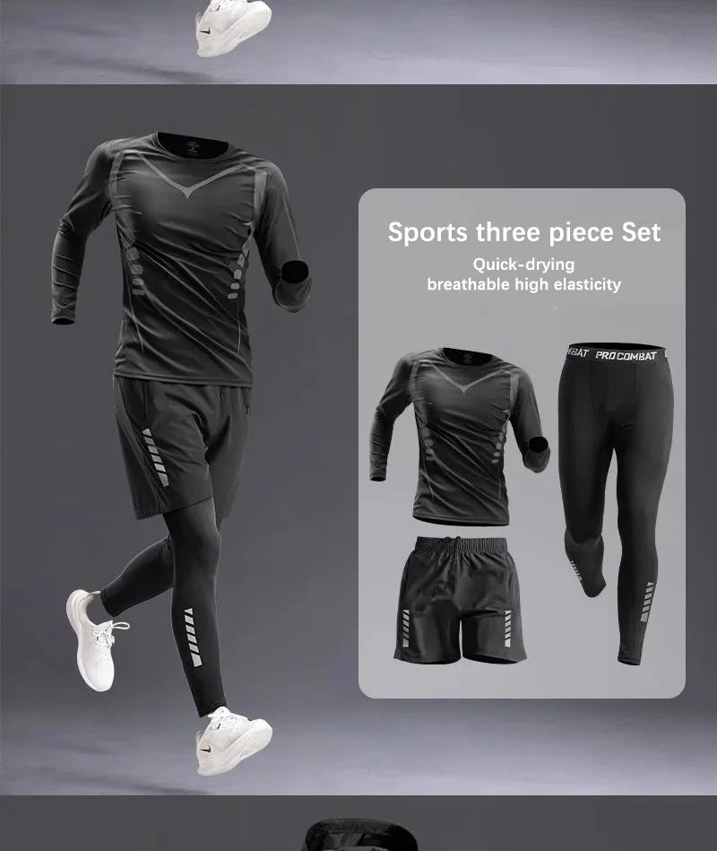 All-Season Men's Sportswear Set/Suit - Tracksuit for Running， Cycling, Fitness & Hiking，gym clothing men， jogging， boxing，5 pcs