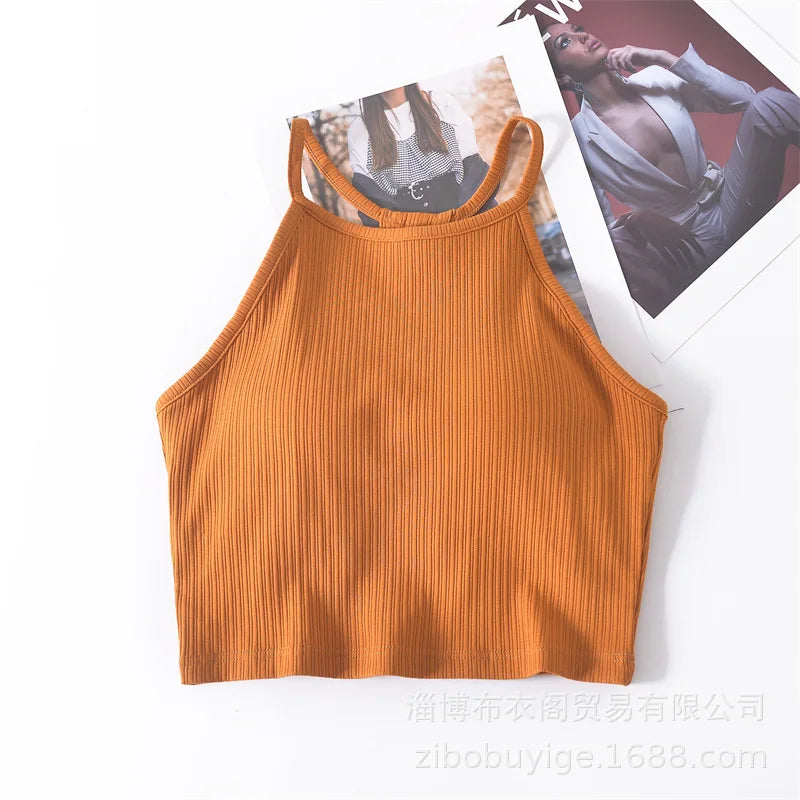 Women's Tops Hanging Neck Suspender Vest Female Sleeveless Cotton Top Debardeur Tee Shirt Camiseta Sin Mangas Mujer