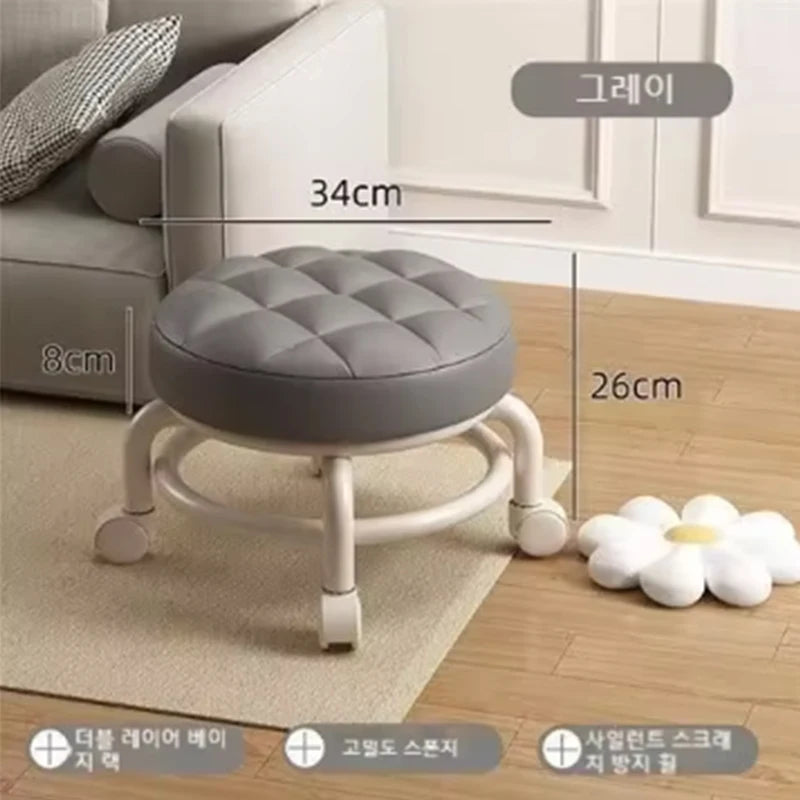 Household Pulley Low Stool Small Footstool Children Round Stool Chair Living Room Mini Sofa Stool with wheels Home Furniture