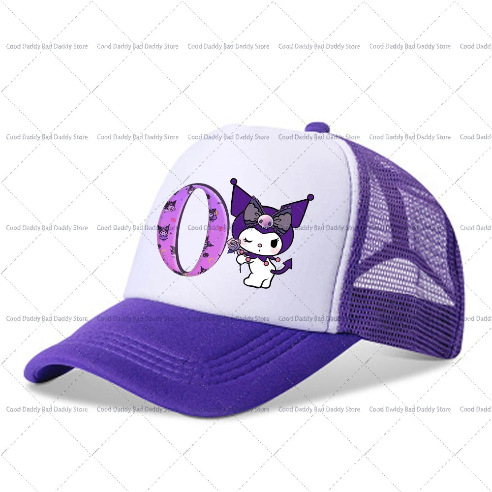 Kuromi A-Z Letter Printed Baseball Caps Adult Kids Purple Hats Summer Casquette Sanrio Y2K Graphic Beanies Kawaii Accessories