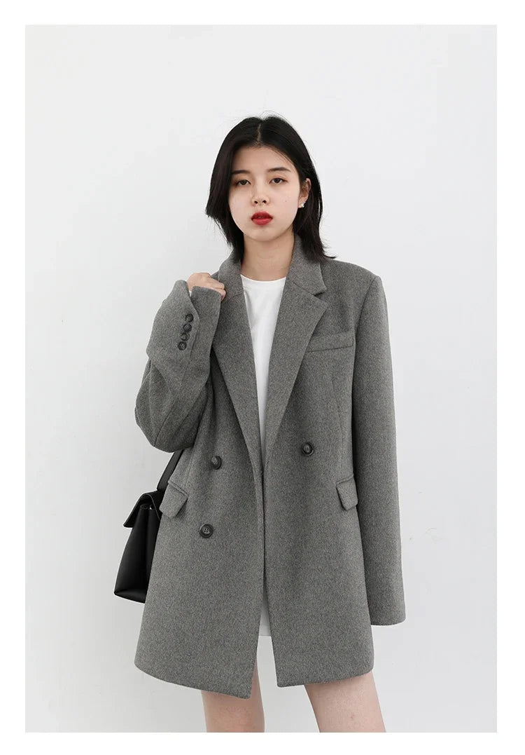 CHIC VEN Autumn Winter Women Coats Wool Blend All-match Mid-length Blazer Women's Woolen Overcoat Female Fashion Clothing 2023