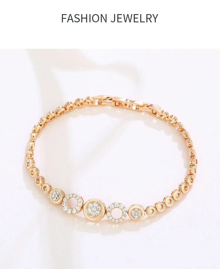 MxGxFam (17cm+2cm ) Lucky Circle Zircon Bracelets For Women Fashion Jewelry AAA+ Gold Color