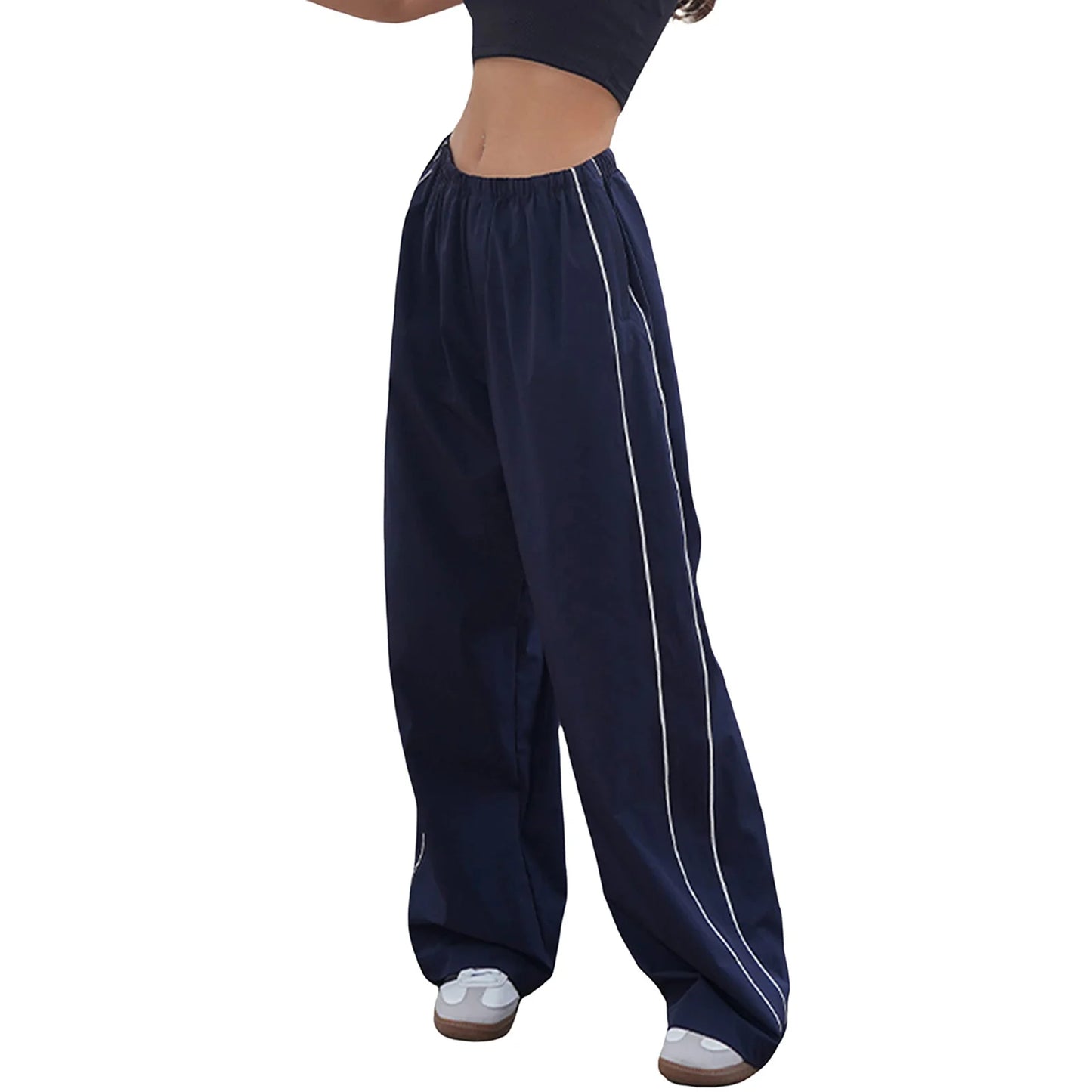 Women Summer Y2K Loose Cargo Pants Elastic Waist Baggy Wide Leg Straight Trousers Jogger Overalls Sweatpants Streetwear