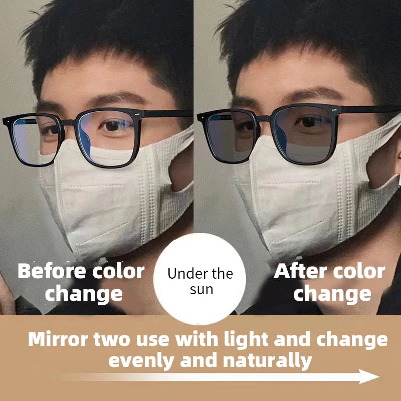 Fashion Color-changing Myopia Glasses For Women Men Square Frame Photochromic Nearsighted Eyeglasses Diopter -0.5 -1.0 To -6.0