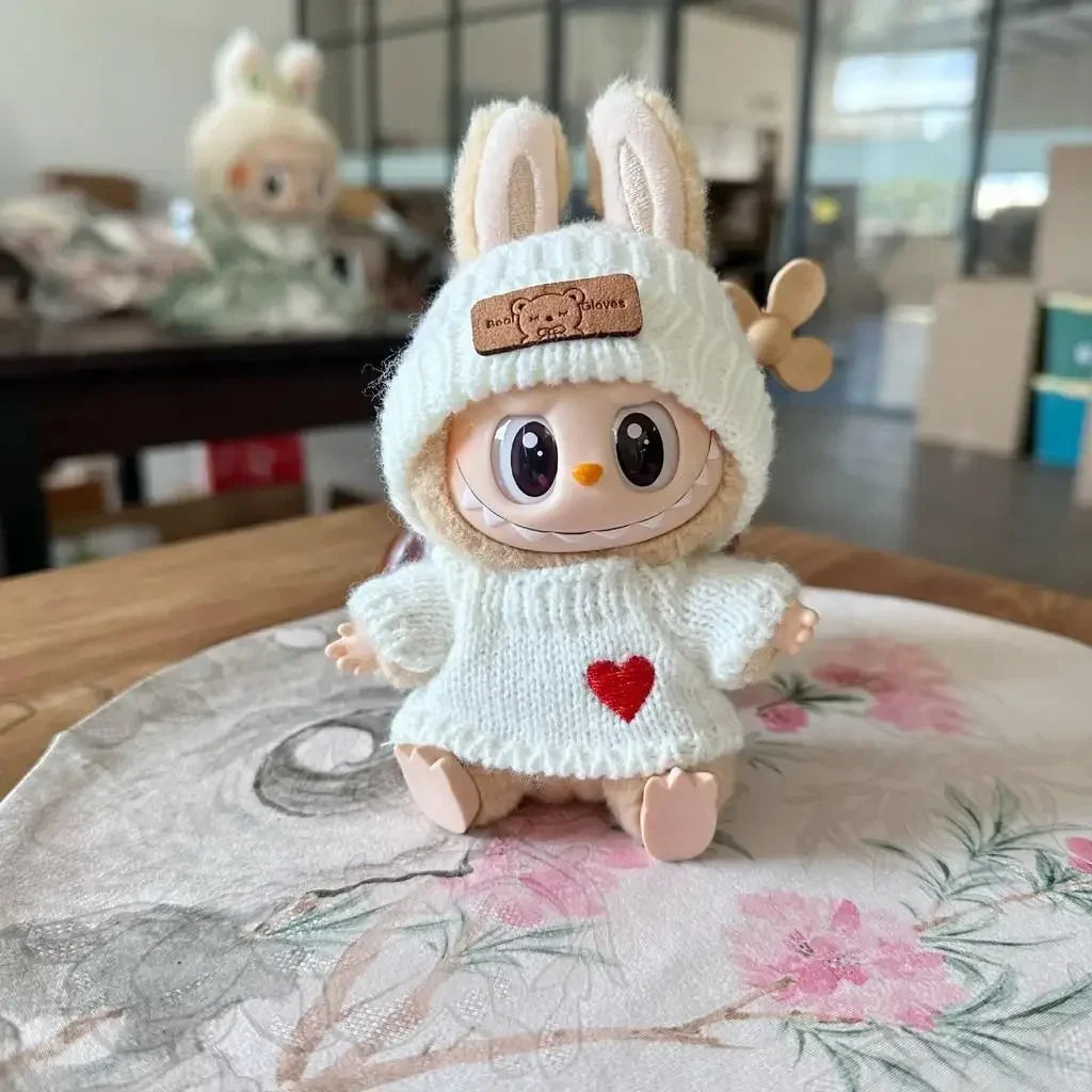 New Doll Clothes Pendant Set, LABUBU Bear Hat Love Sweater Set,DIY Doll Accessories, Fun and Cute Baby Clothes, Christmas Gifts