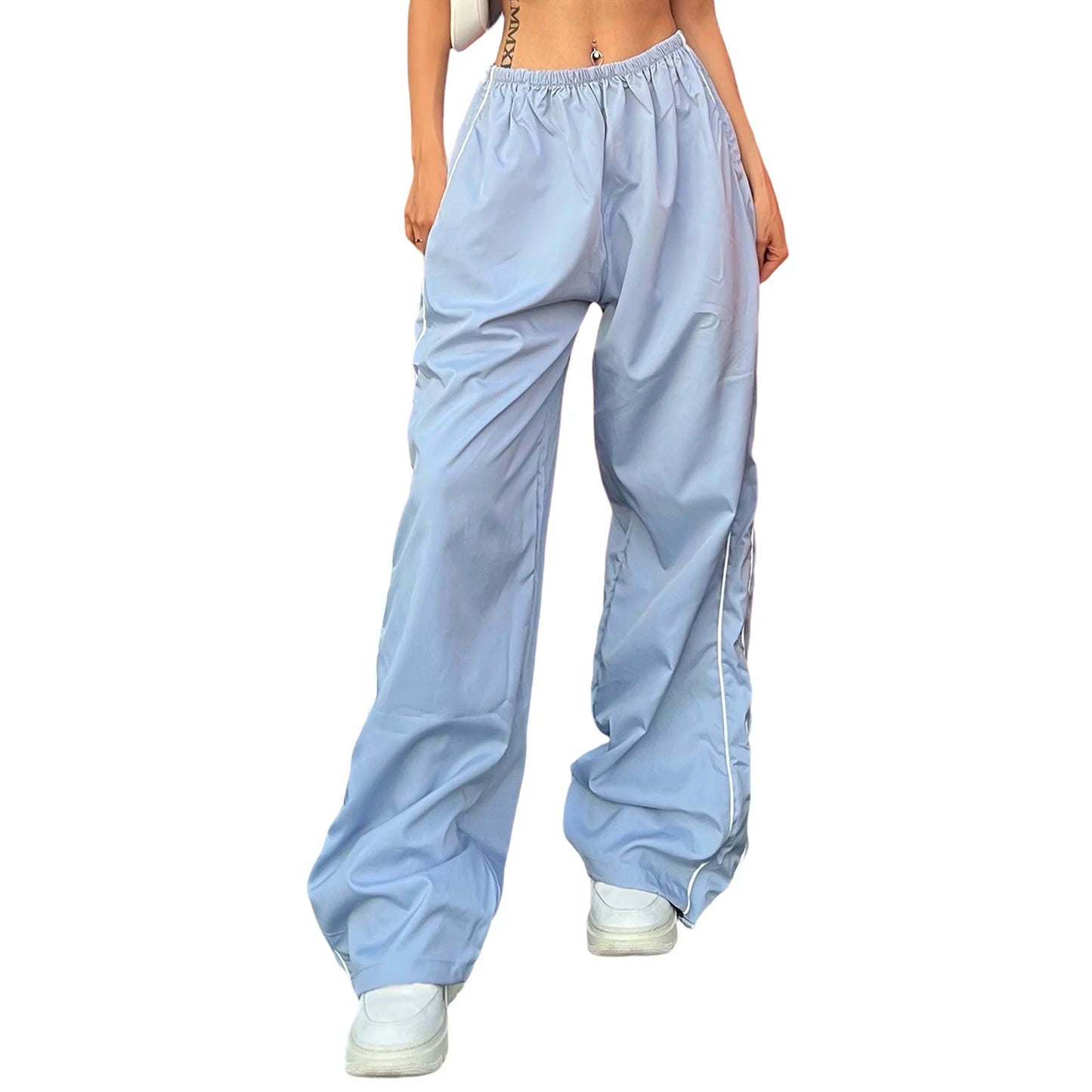 Women Summer Y2K Loose Cargo Pants Elastic Waist Baggy Wide Leg Straight Trousers Jogger Overalls Sweatpants Streetwear