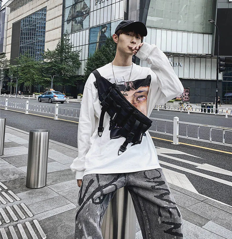 2024 Hip Hop Streetwear Unisex Waist Bags Casual Travel Chest Pack Removable Pockets High Quality Waterproof Nylon Crossbody Bag