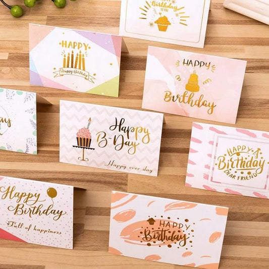 10pcs Happy Birthday Greeting Card （Style Random）Birthday Party Invitation Cards For Kids Adults Folded Gift Cards Message Card