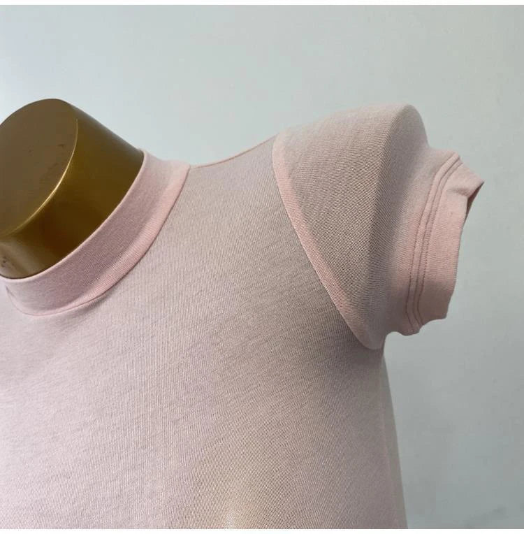 Half-high Collar T-shirt korean Transparent Short-sleeved Slim-fit Elastic Solid Inner Bottoming Shirt Sexy Big Chest T-shirt