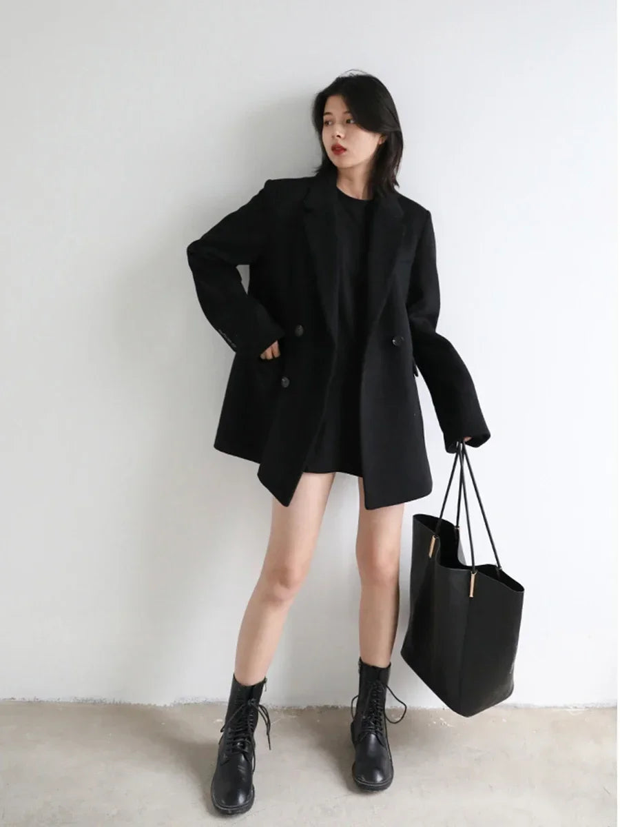 CHIC VEN Autumn Winter Women Coats Wool Blend All-match Mid-length Blazer Women's Woolen Overcoat Female Fashion Clothing 2023