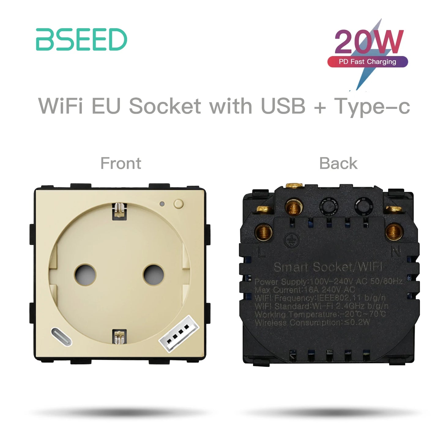 Bseed EU Standard The Base Of Wifi Touch Switch Function 1/2/3Gang  AC110~240V APP Control Wall Light Switch Without Glass Panel