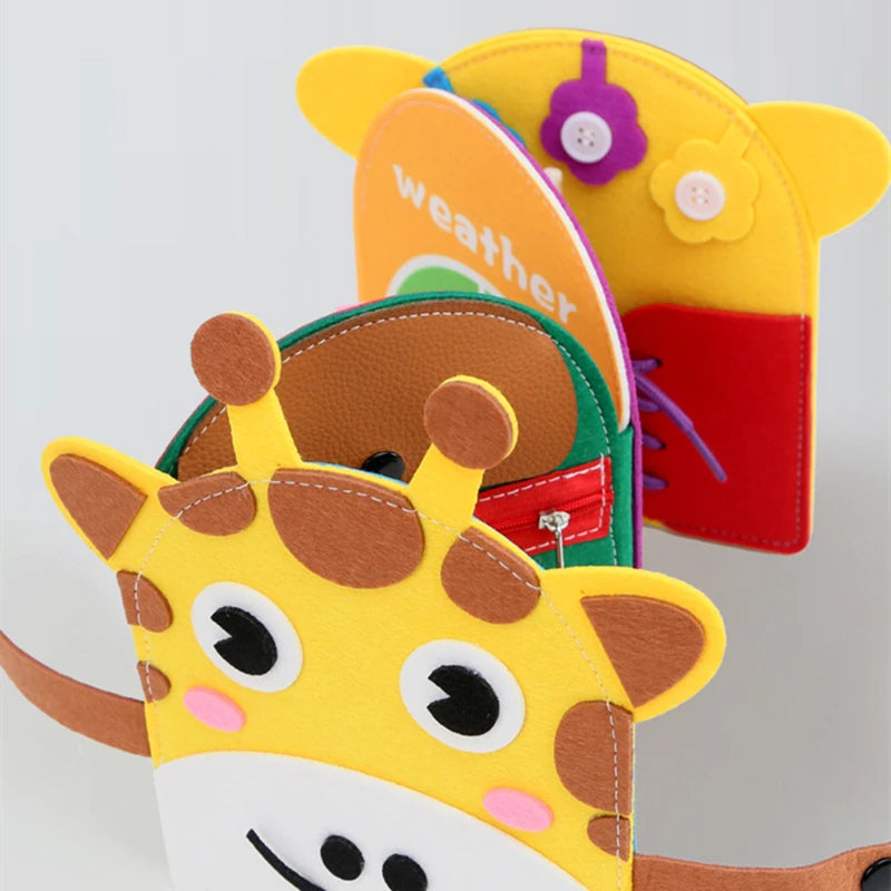 Montessori Toy Giraffe Busy Board 3D Felt Book For Fine Motor Skills Early Education Habits Knowledge Developing