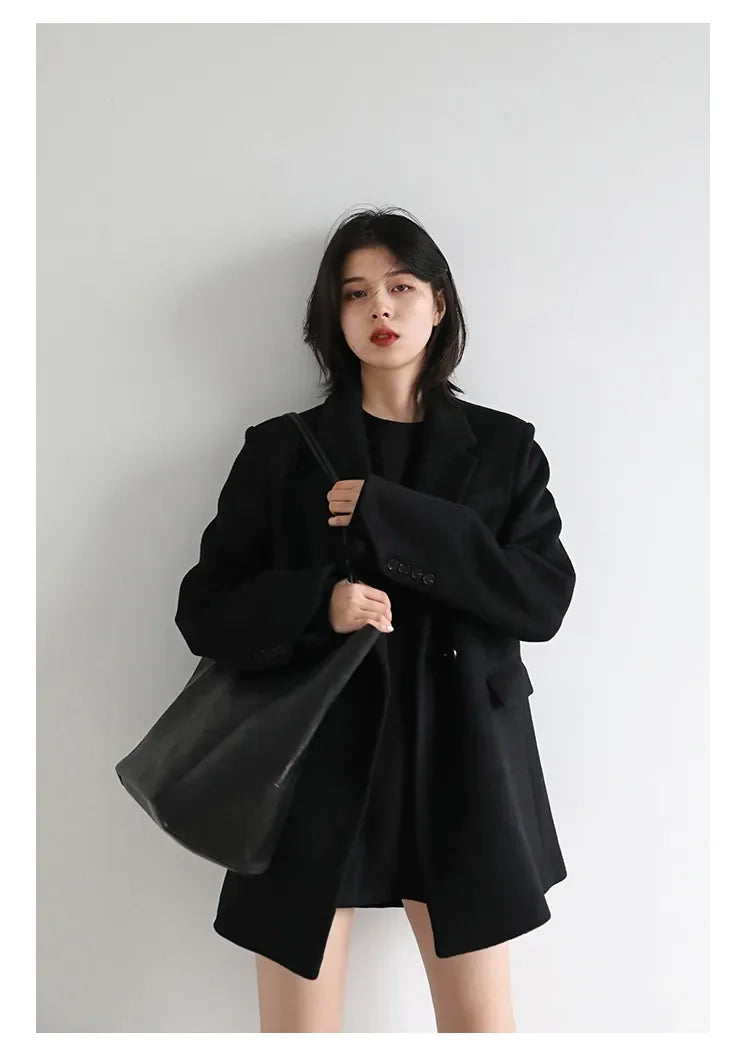 CHIC VEN Autumn Winter Women Coats Wool Blend All-match Mid-length Blazer Women's Woolen Overcoat Female Fashion Clothing 2023