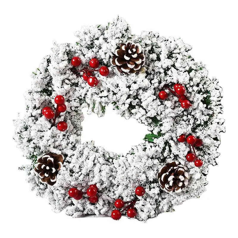 30*30cm Christmas Wreath, Artificial Red Berries Pine Cones Hanging Xmas Garland Ornament For Wall Window Door Christmas Pendant