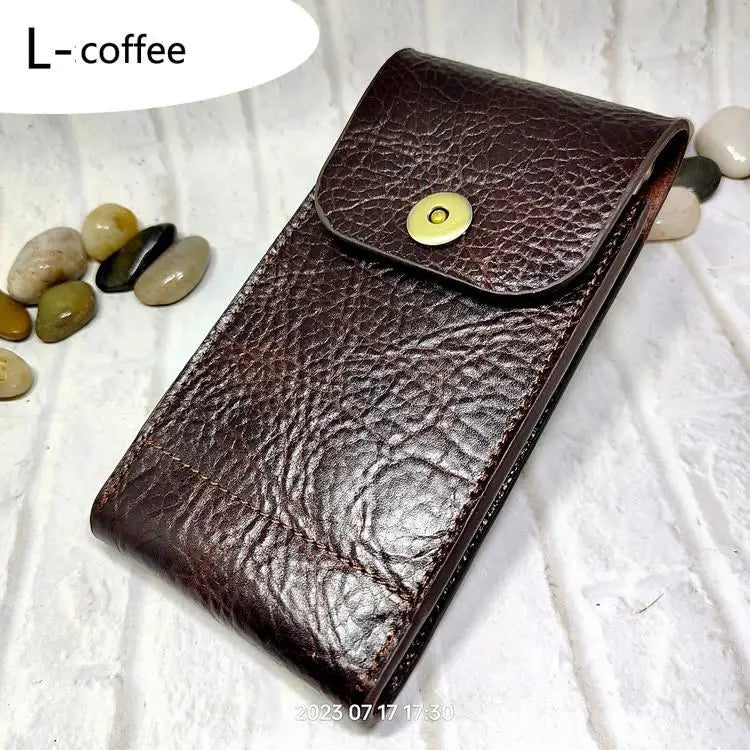 Mobile Phone Waist Bag Holster Genuine Leather Phone Sheath  Universal Belt Pouch Pack Men's 2102DK