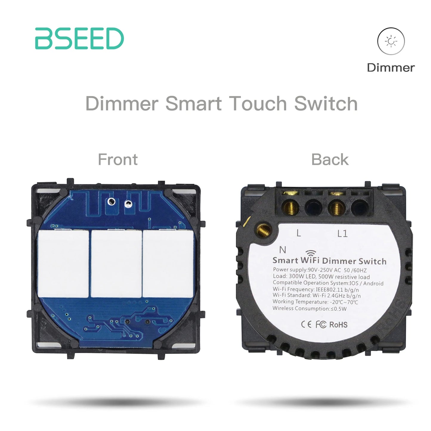 Bseed EU Standard The Base Of Wifi Touch Switch Function 1/2/3Gang  AC110~240V APP Control Wall Light Switch Without Glass Panel