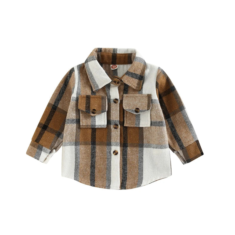 Kids Baby Girl Boy Plaid Shirt Jacket Casual Lapel Long Sleeve Button Up Cardigan Jacket Coat Autumn Children Clothing