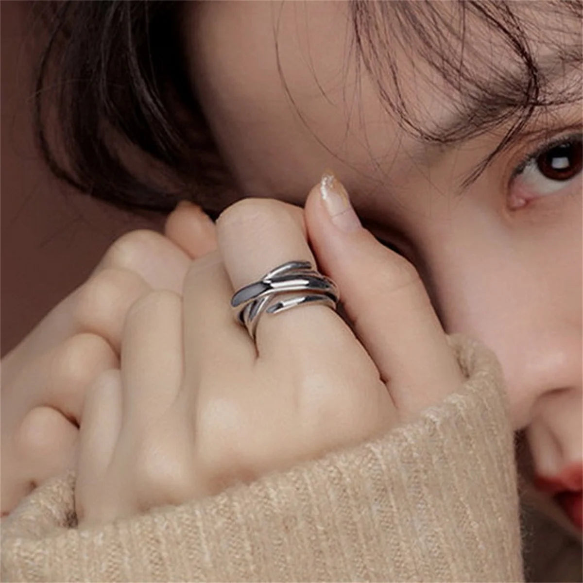 Simple Silver Color Irregular Finger Rings For Women Girls Geometric Multilayer Line Open Rings Exaggerated Bijoux Jewelry Gifts