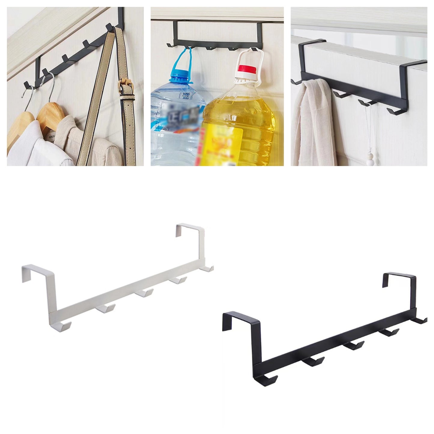 Household Iron Door Back Hook With No Punching Or Marking, Back Style 5-Link Hook, Multifunctional Clothes And Hats Storage Rack