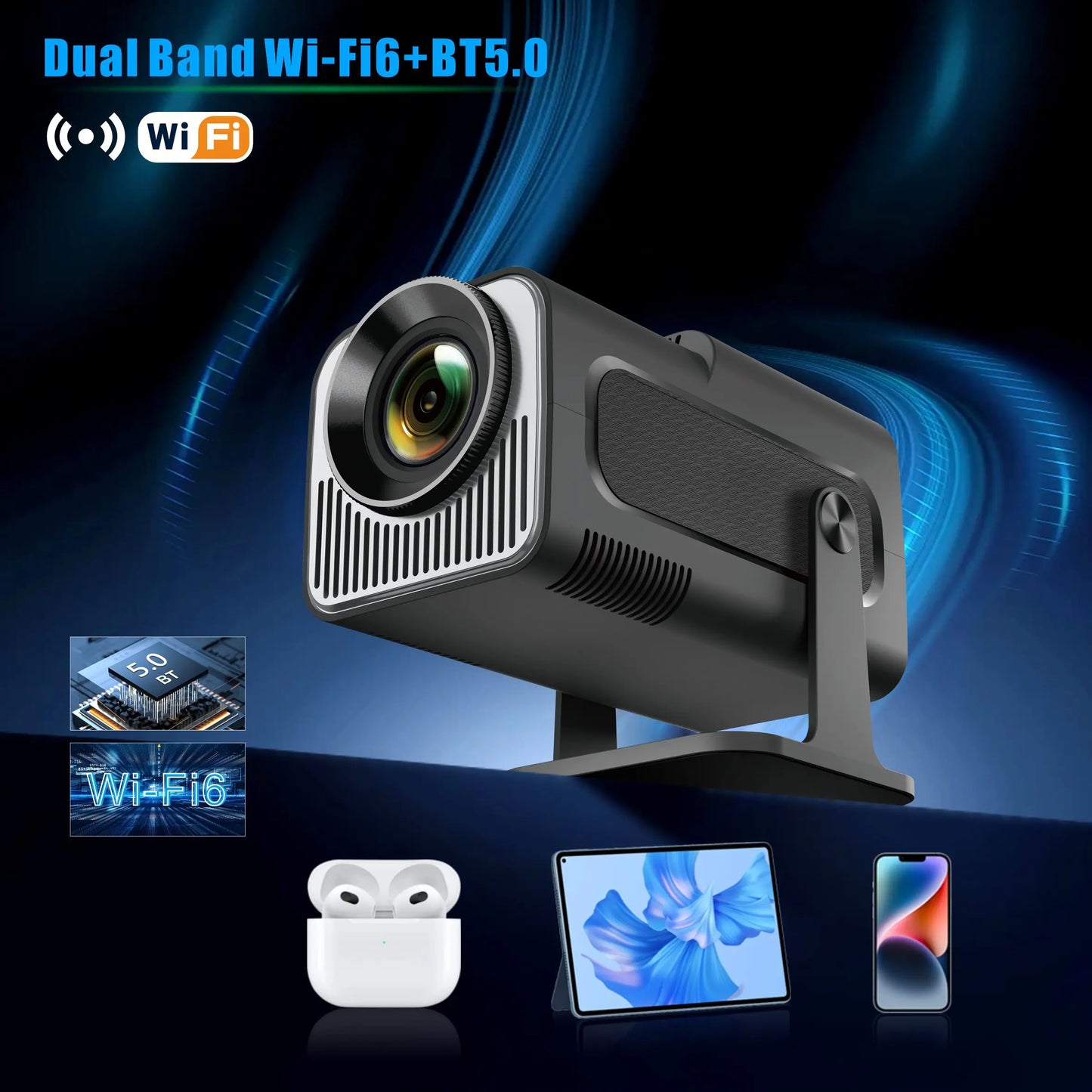 HY320Mini Projector Salange Portable 4K 8K Video Support Native 720P Cinema Outdoor Android 11 Beam Projetor Upgraded Version