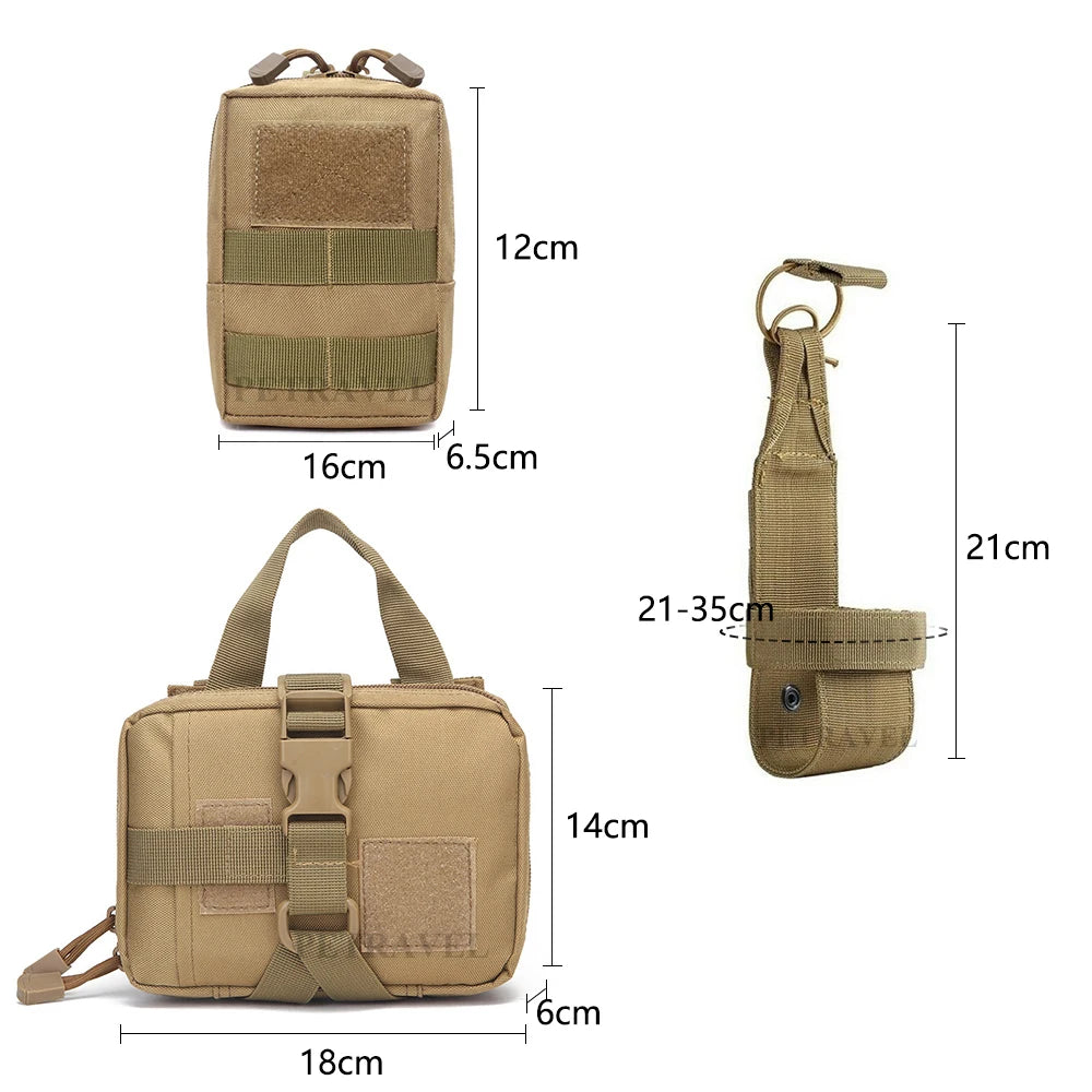 3Pcs Dog Tactical Bags Attaching on Harness Vest 2Pcs Pouch Molles and 1 Belt Bottle Holder Waist Military Training Carrier