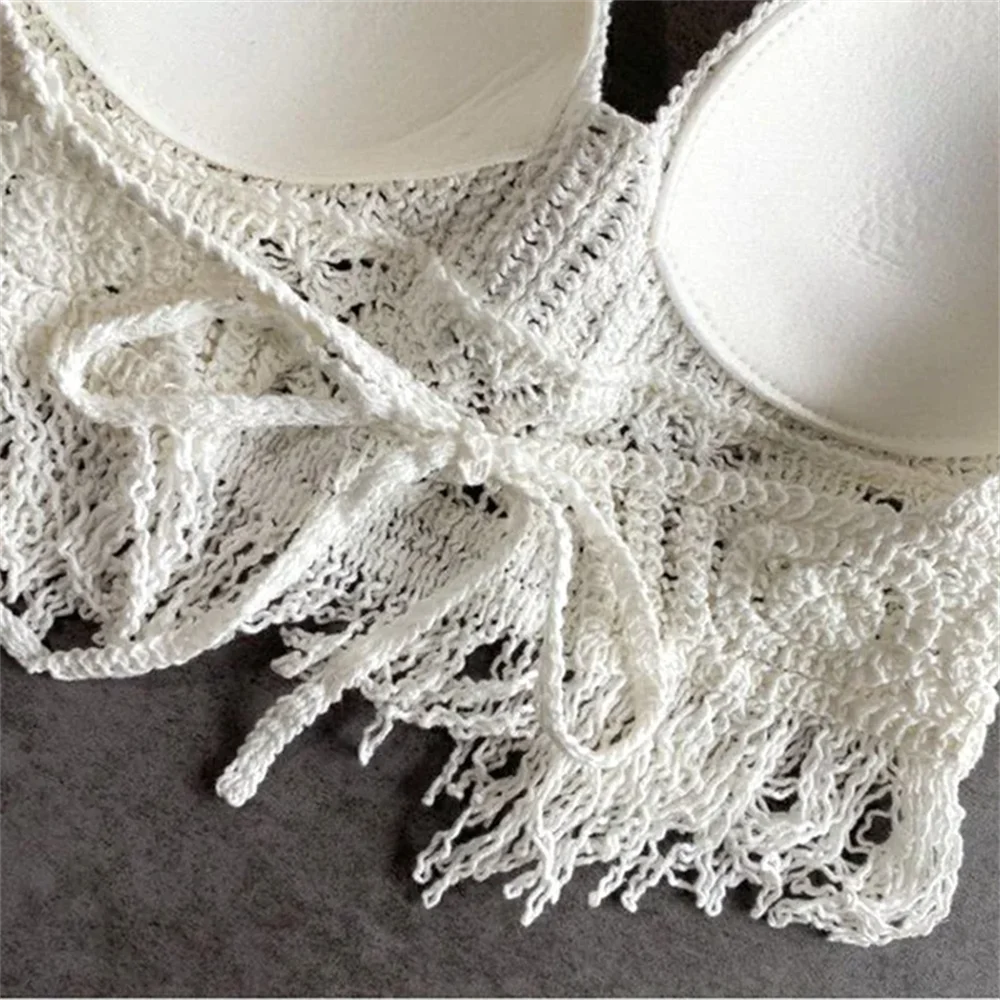 Sexy Hollow Out Underwear Women Summer Beach Short Tank Top Women Sweet Knitted Bra Tassel Women Short Top Debardeur Femme