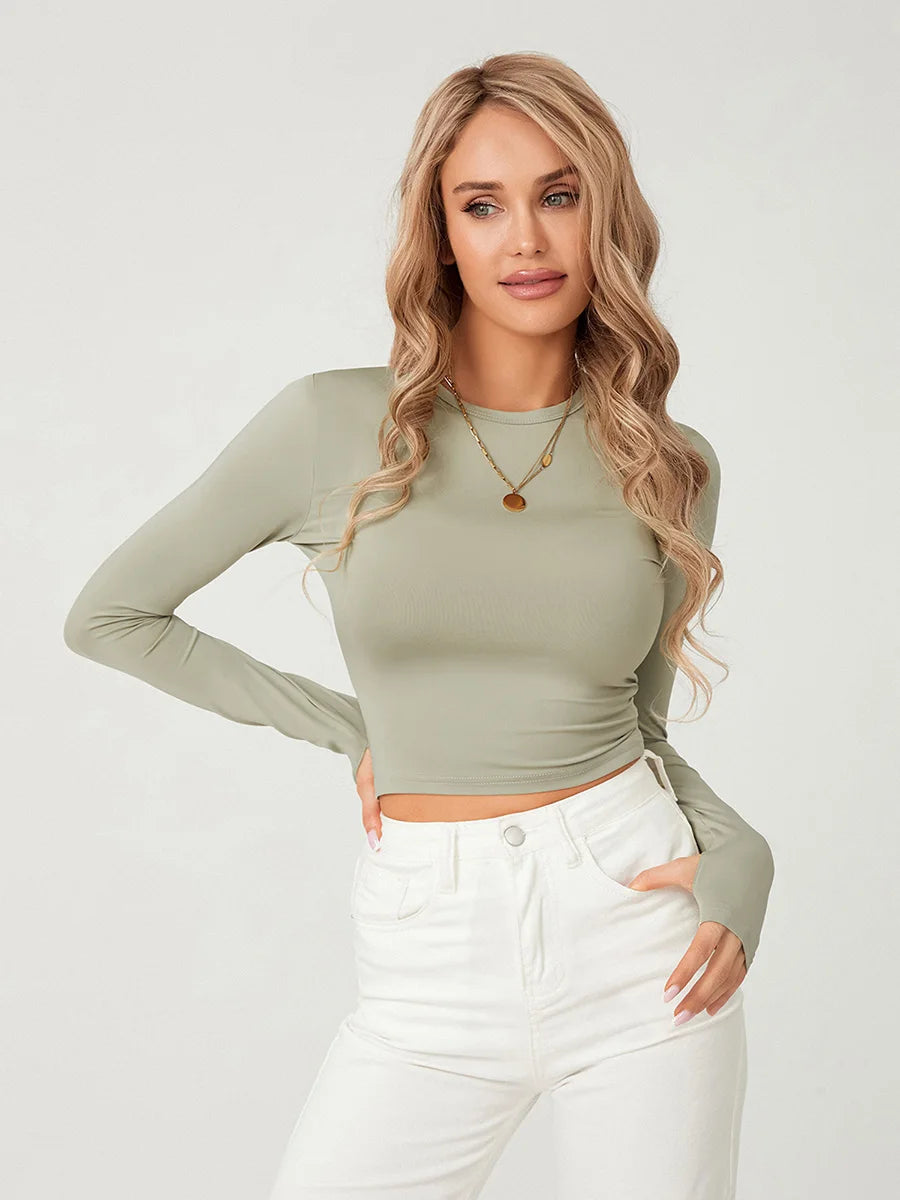 Women s Long Sleeve Tops Crew Neck Layering Tight Tee Shirt  Fit Versatile Going Out Tops with Thumb Holes