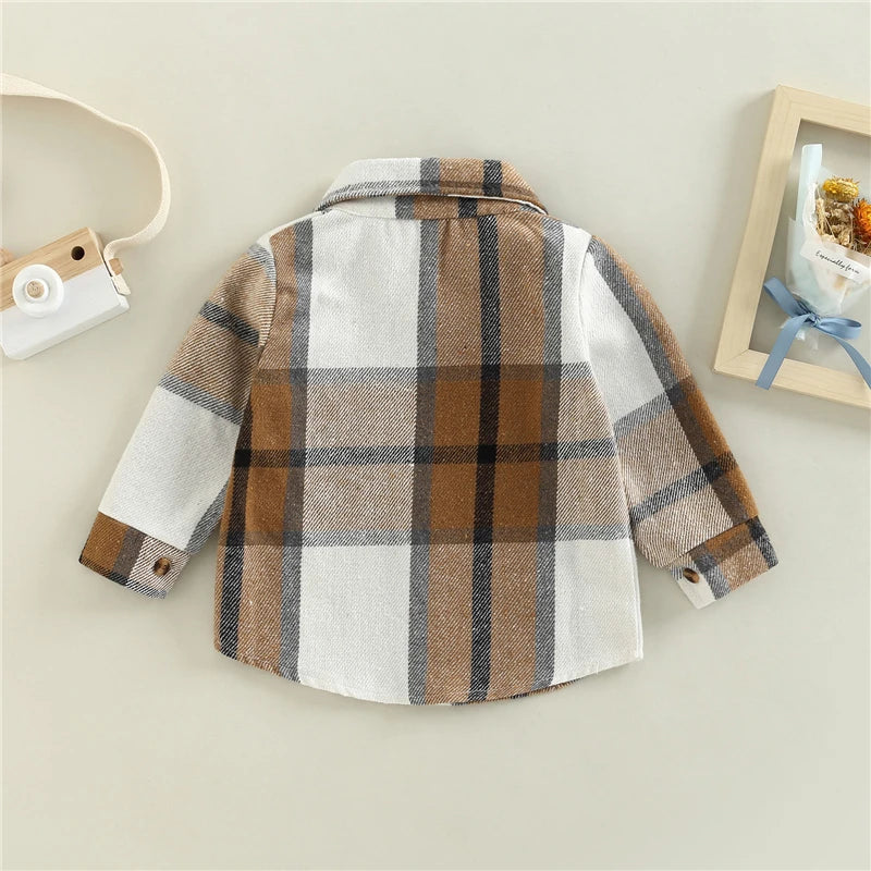 Kids Baby Girl Boy Plaid Shirt Jacket Casual Lapel Long Sleeve Button Up Cardigan Jacket Coat Autumn Children Clothing