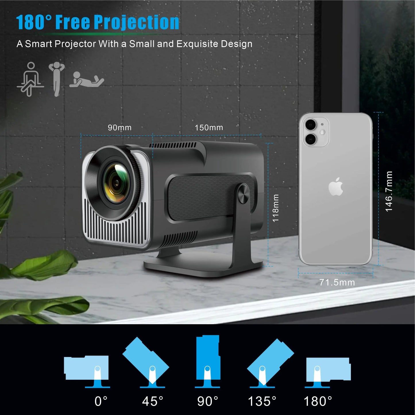 HY320Mini Projector Salange Portable 4K 8K Video Support Native 720P Cinema Outdoor Android 11 Beam Projetor Upgraded Version