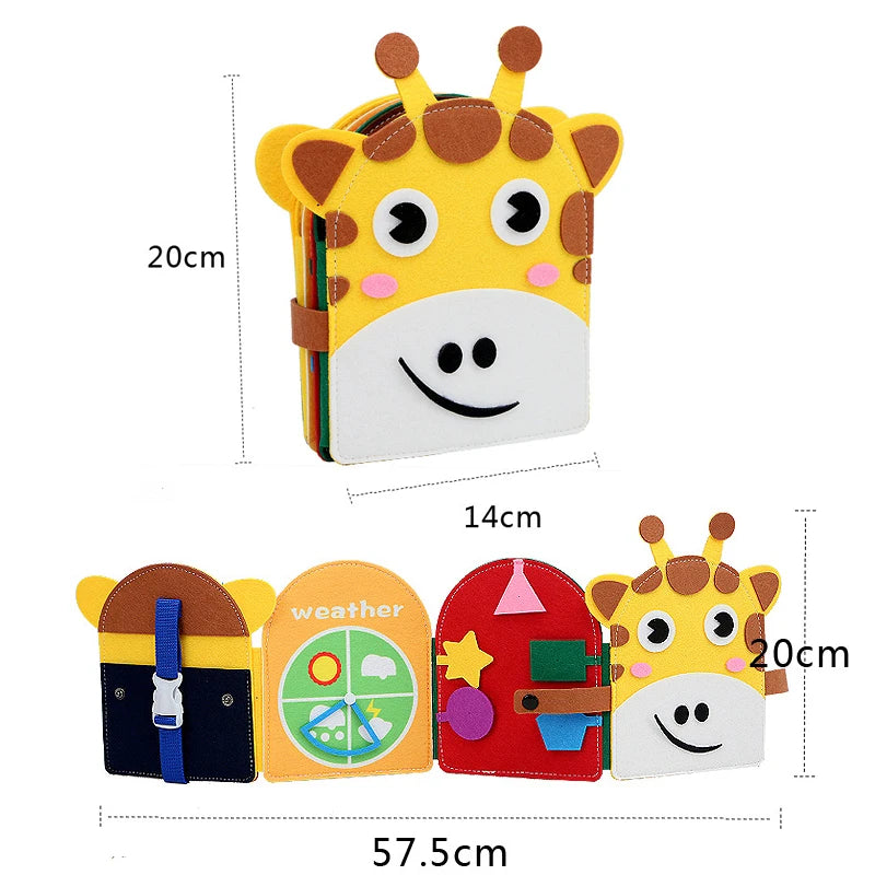 Montessori Toy Giraffe Busy Board 3D Felt Book For Fine Motor Skills Early Education Habits Knowledge Developing