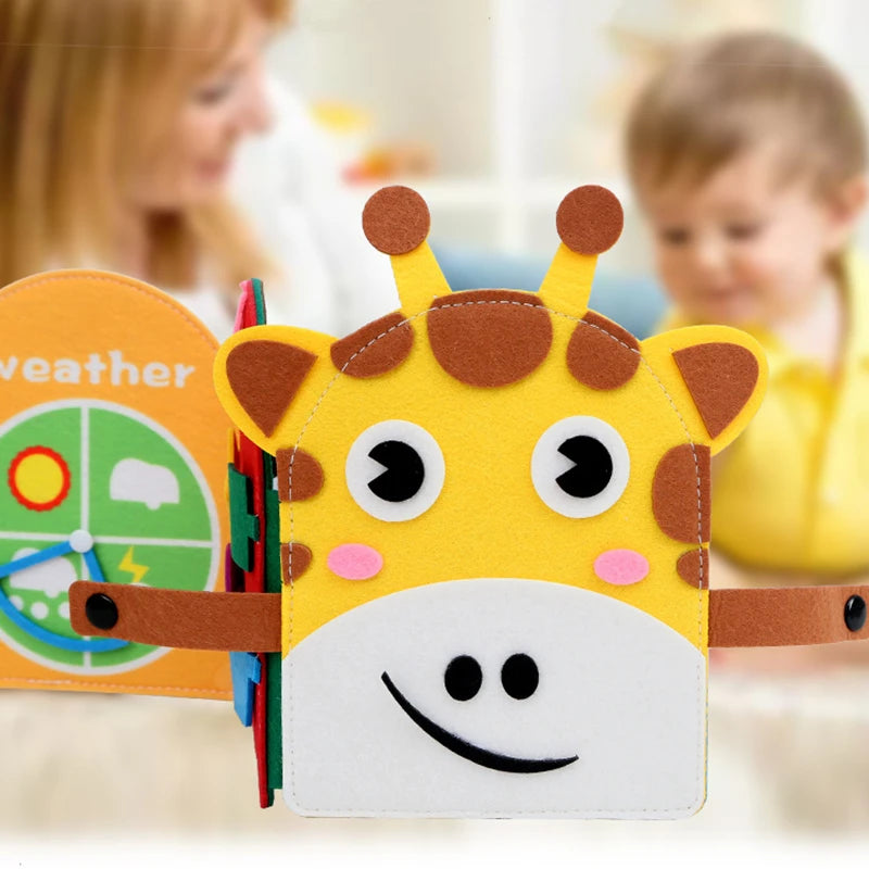 Montessori Toy Giraffe Busy Board 3D Felt Book For Fine Motor Skills Early Education Habits Knowledge Developing