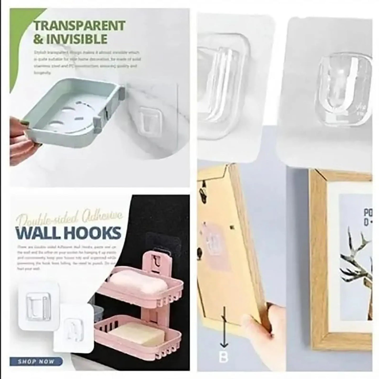 Multi-Purpose Transparent Hooks Double-sided Adhesive Wall Hooks Waterproof Clothes Hats Towel Hooks Kitchen Bath Door Hooks