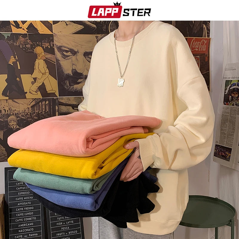 LAPPSTER Men Solid 7 Colors Harajuku Hoodies 2023 Mens Autumn Korean Fashions Oversized Sweatshirts Japanese Streetwear Clothes