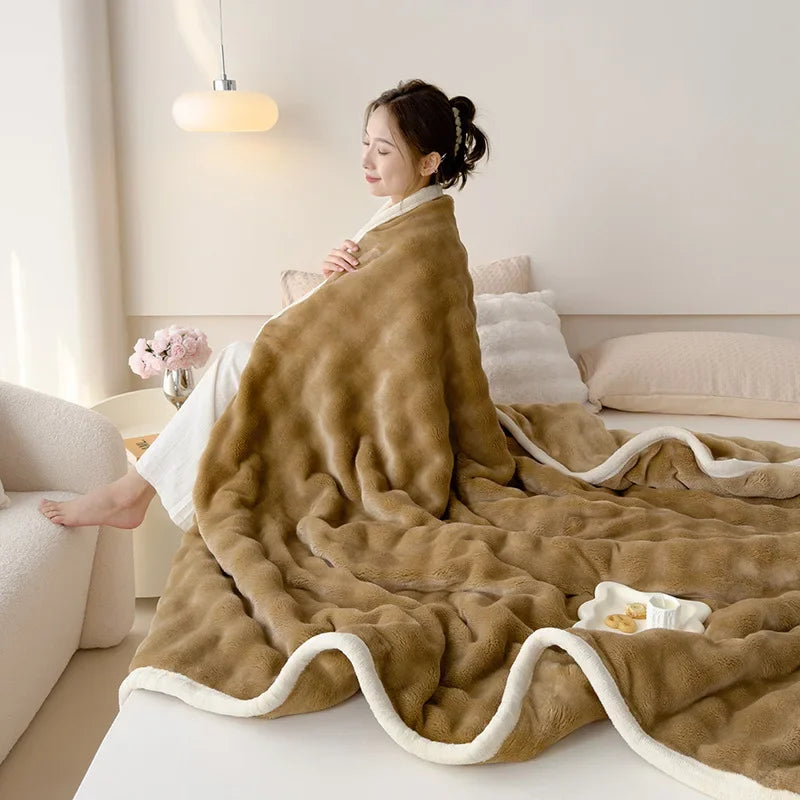 Autumn and Winter  Thickened Warm Milk Plush Blanket Office Lunch Blanket A-class High-end Rabbit Plush Blanket High-density