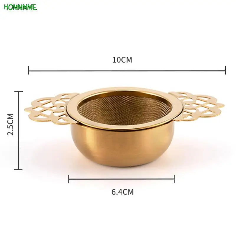 Double Ear Spice Infuser Filter Loose Leaf With Drip Bowl Tea Strainer Tea With Double Wing Handles Stainless Steel Kitchen Tool