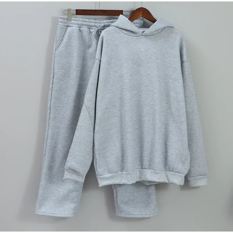 Autumn Jogging Sweatshirt Trousers Outfits Suits Casual Solid Couple's Hooded Sweatshirt And Loose Sweatpants 2 Piece Suit Male