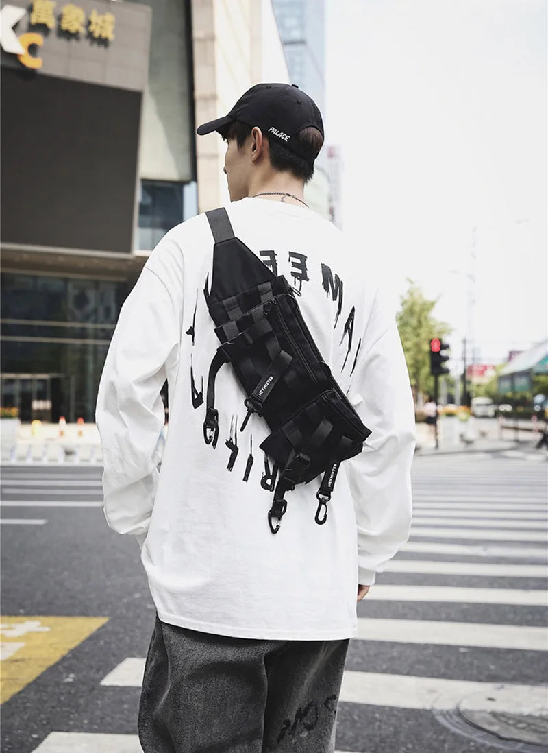 2024 Hip Hop Streetwear Unisex Waist Bags Casual Travel Chest Pack Removable Pockets High Quality Waterproof Nylon Crossbody Bag