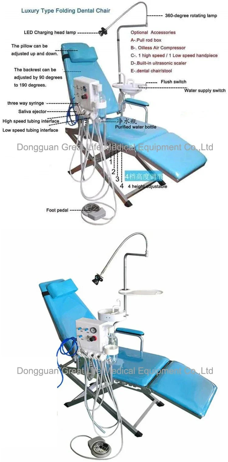 GreatLife Dent Cheap Dental Unit Dental Chair Complete Set Dental Folding Chair Sale with Led Lamp and Portable Turbine Unit