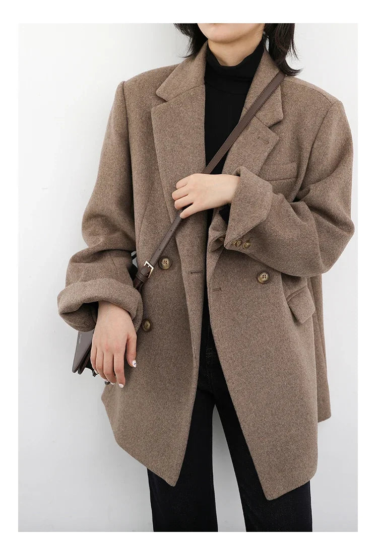 CHIC VEN Autumn Winter Women Coats Wool Blend All-match Mid-length Blazer Women's Woolen Overcoat Female Fashion Clothing 2023